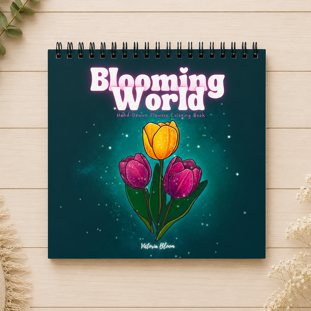 Blooming World - Cardstock Coloring Book (170 GSM Premium Bond, Top Wire-O binding, Black Lines)