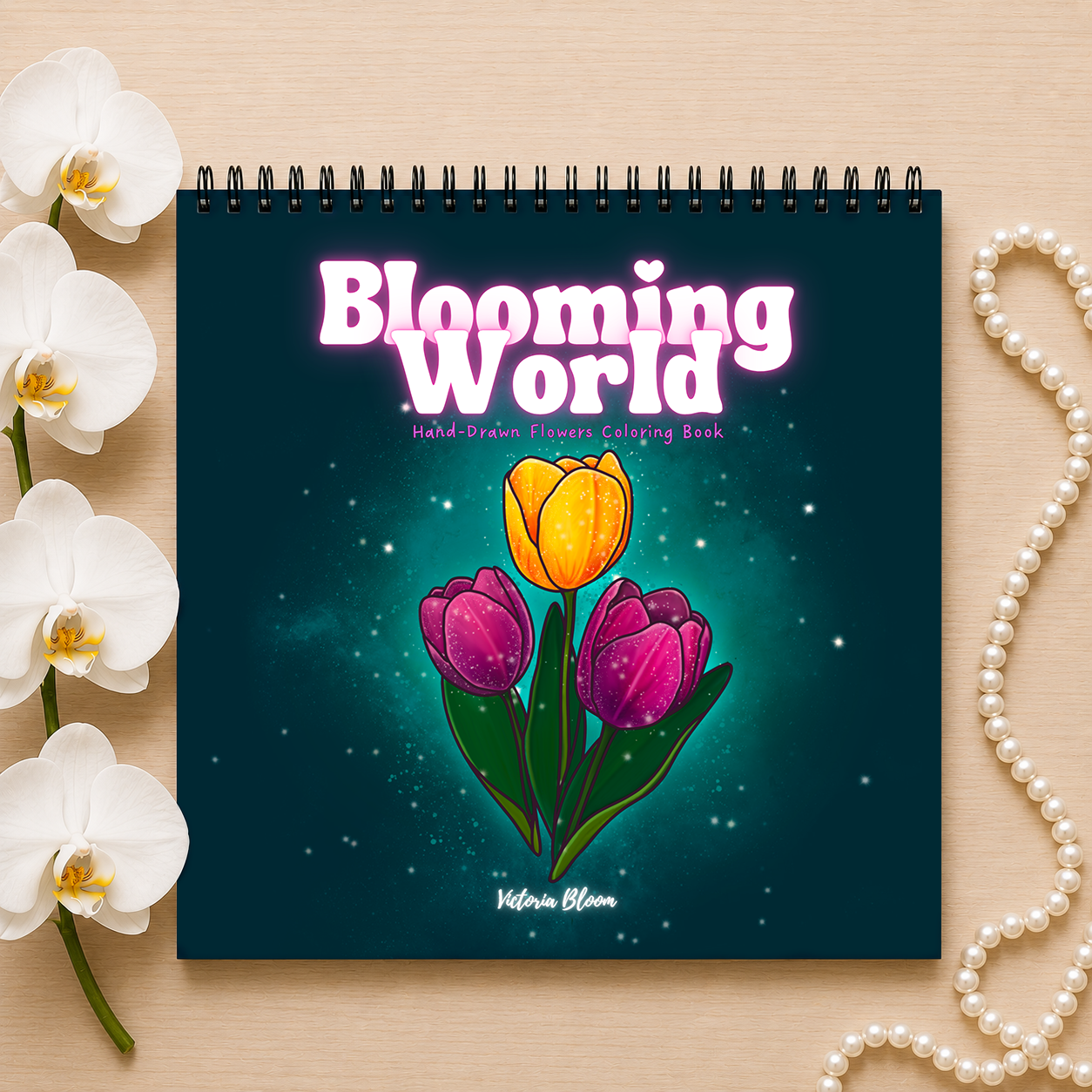Blooming World - Cardstock Coloring Book (170 GSM Premium Bond, Top Wire-O binding, Black Lines)