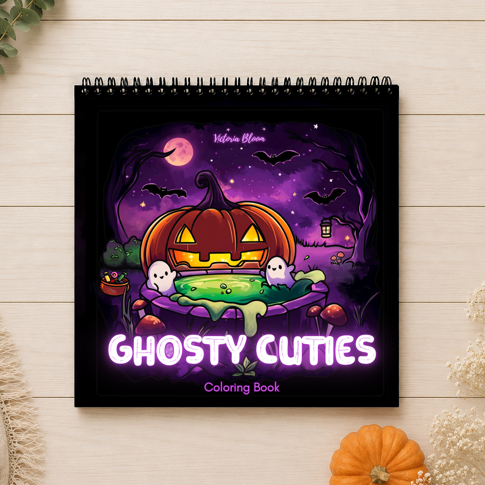 Ghosty Cuties - Cardstock Coloring Book - 170 GSM Premium Bond, Top Wire-O binding, Black Lines