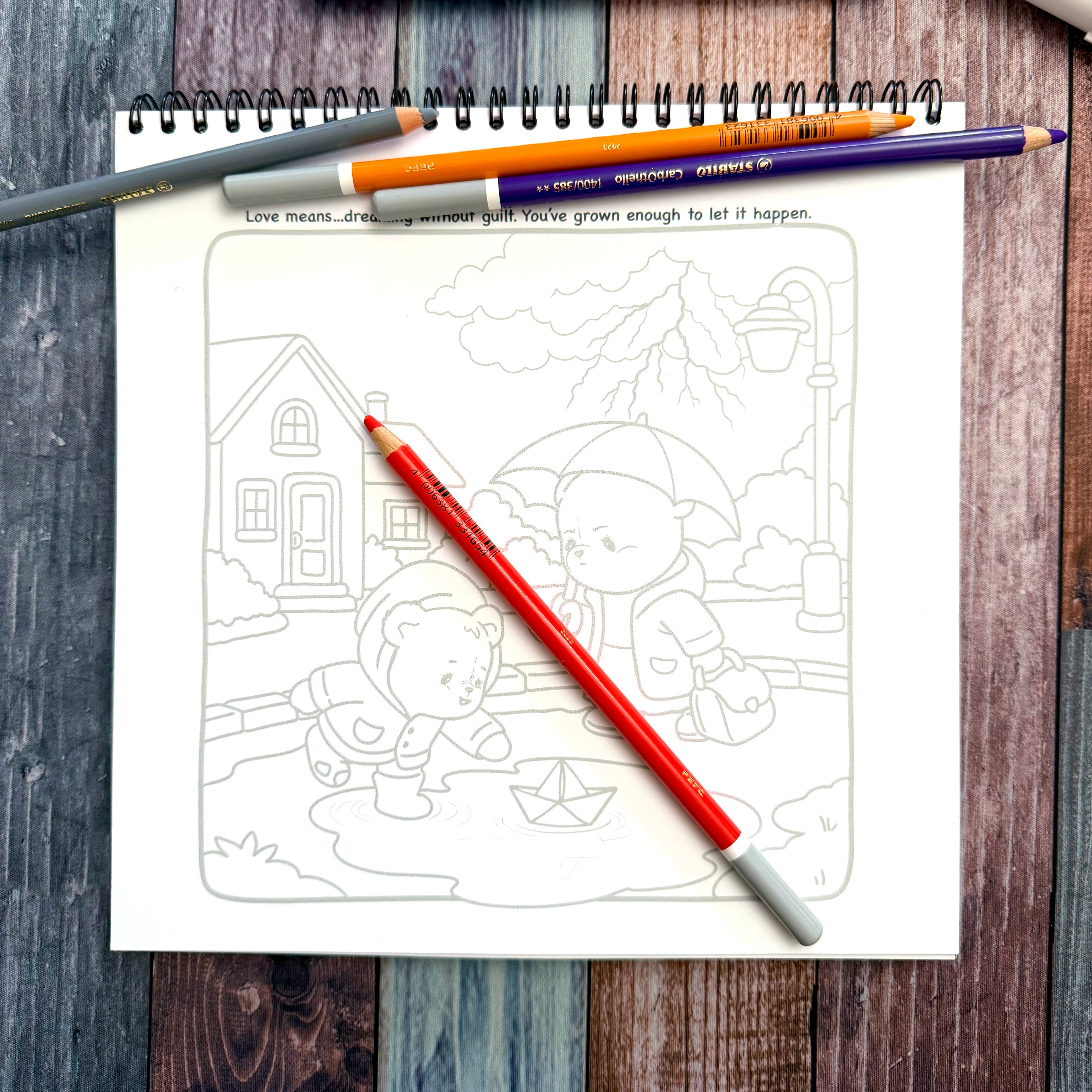 Love Means - Coloring Book - 170 GSM Premium Bond, Top Wire-O binding, Gray Lines