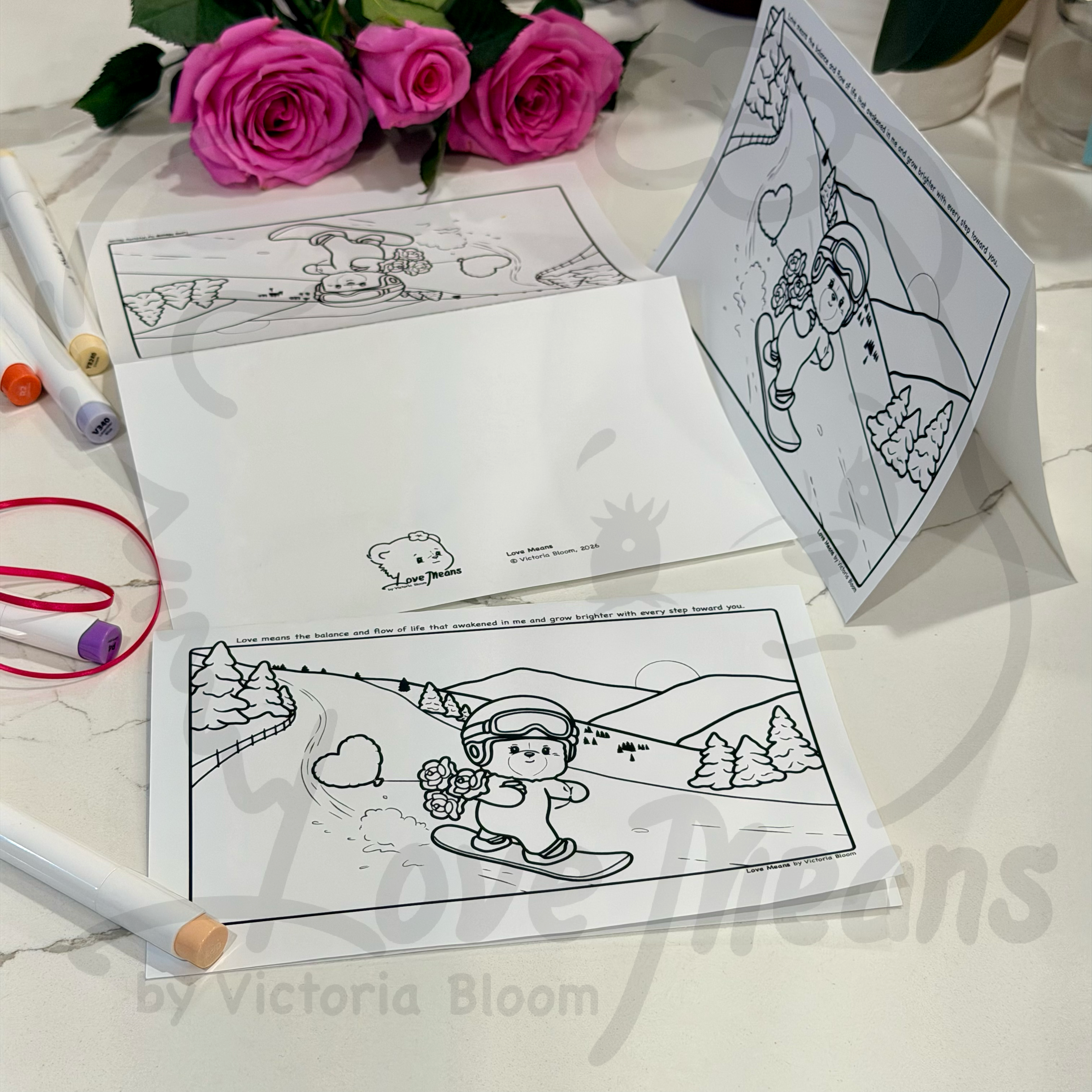 Digital Download - Love Means - Snowboarder Coloring Card