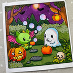 Ghosty Cuties - Cardstock Coloring Book - 170 GSM Premium Bond, Top Wire-O binding, Gray Lines