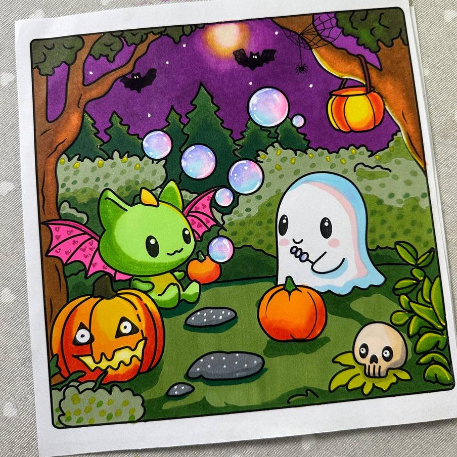 Ghosty Cuties - Cardstock Coloring Book - 170 GSM Premium Bond, Top Wire-O binding, Black Lines