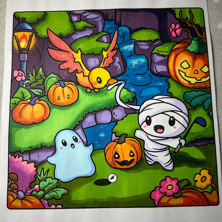 Ghosty Cuties - Cardstock Coloring Book - 170 GSM Premium Bond, Top Wire-O binding, Gray Lines