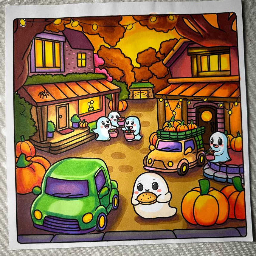 Ghosty Cuties - Cardstock Coloring Book - 170 GSM Premium Bond, Top Wire-O binding, Black Lines
