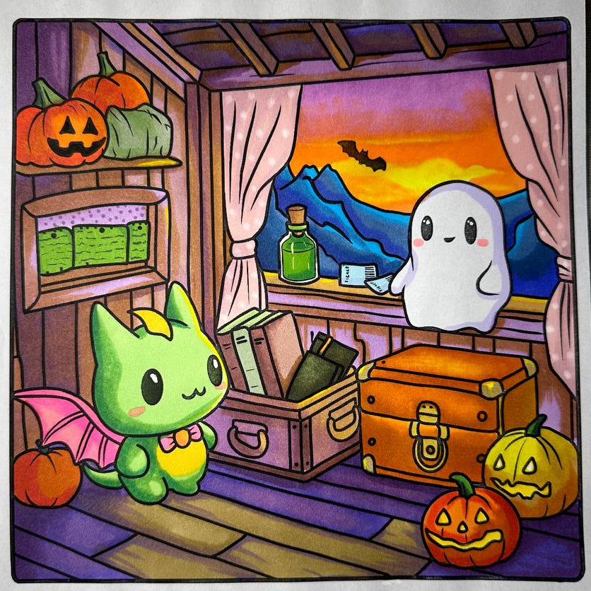 Ghosty Cuties - Cardstock Coloring Book - 170 GSM Premium Bond, Top Wire-O binding, Gray Lines