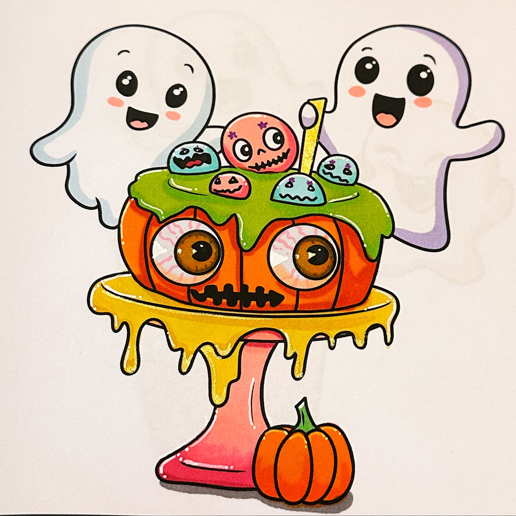 Ghosty Cuties - Cardstock Coloring Book - 170 GSM Premium Bond, Top Wire-O binding, Gray Lines