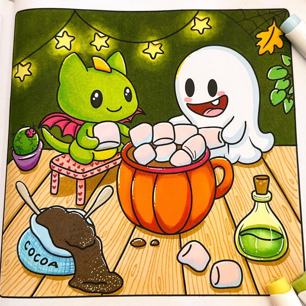 Ghosty Cuties - Cardstock Coloring Book - 170 GSM Premium Bond, Top Wire-O binding, Gray Lines