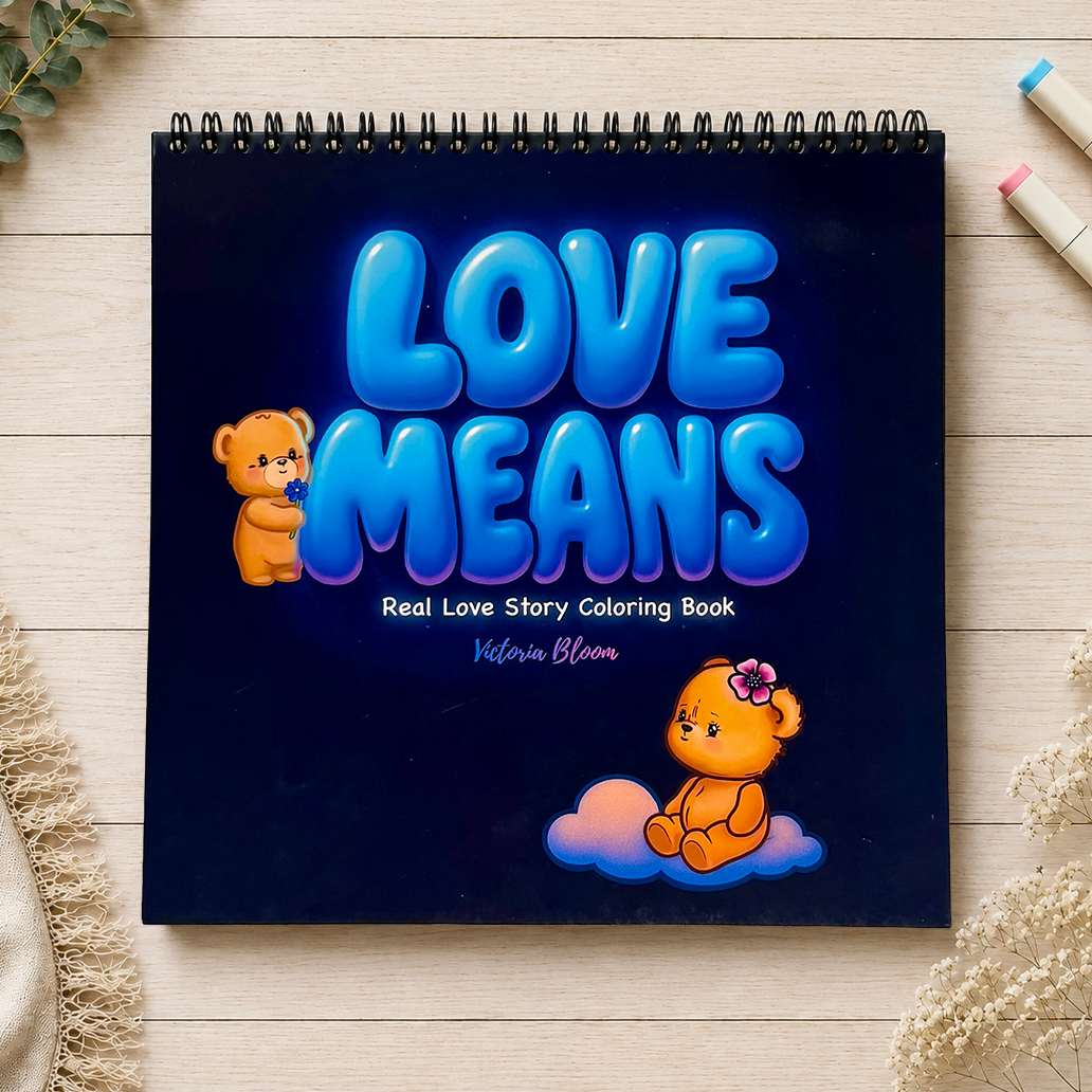 Love Means - Cardstock Coloring Book - 170 GSM Premium Bond, Top Wire-O binding, Black Lines