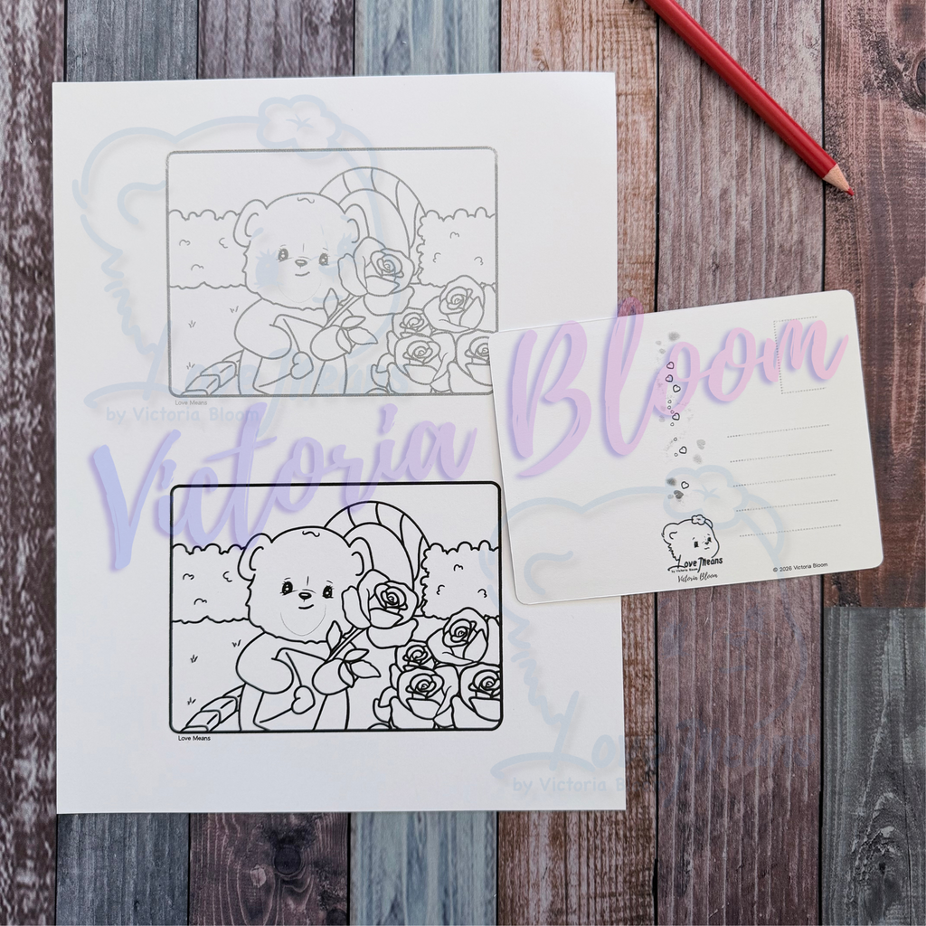 Digital Download - Love Means - Roses Coloring Card